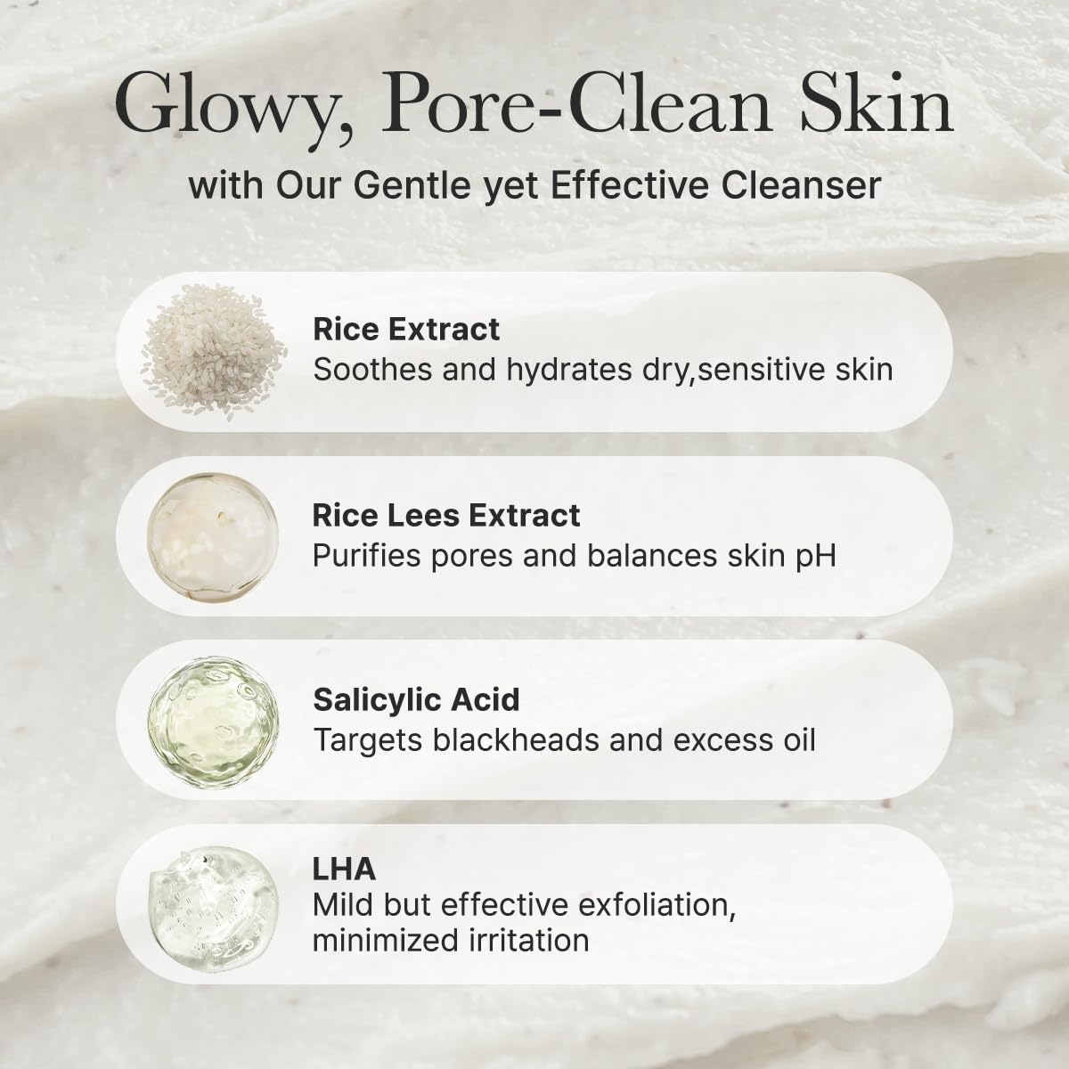 Arencia rice + LHA pore control rice cake cleanser